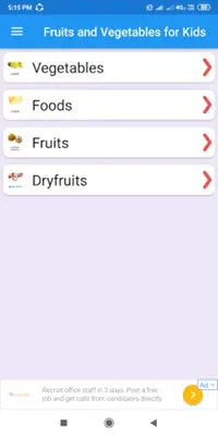 Fruits and Vegetables for Kids android App screenshot 4